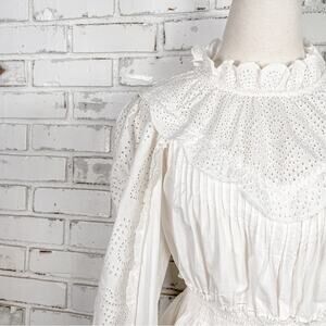 SEA Vienne White Long Sleeve Eyelet Lace Tie Back Cotton Blouse Top 12